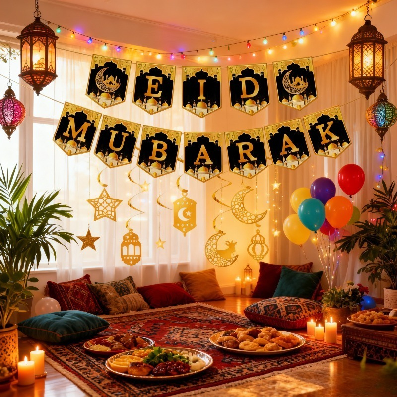 Home Decor Garland - 2026 Eid Mubarak Paper Garland Banner