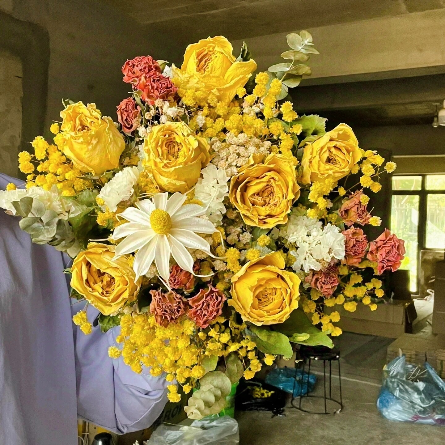 Dried Flower Bouquet - Natural Dried Yellow Rose & Baby's