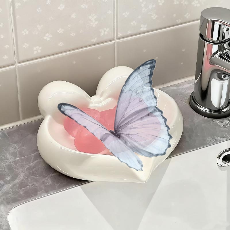Vanity Home Decor - Cute Bow Heart Shaped Ceramic Soap