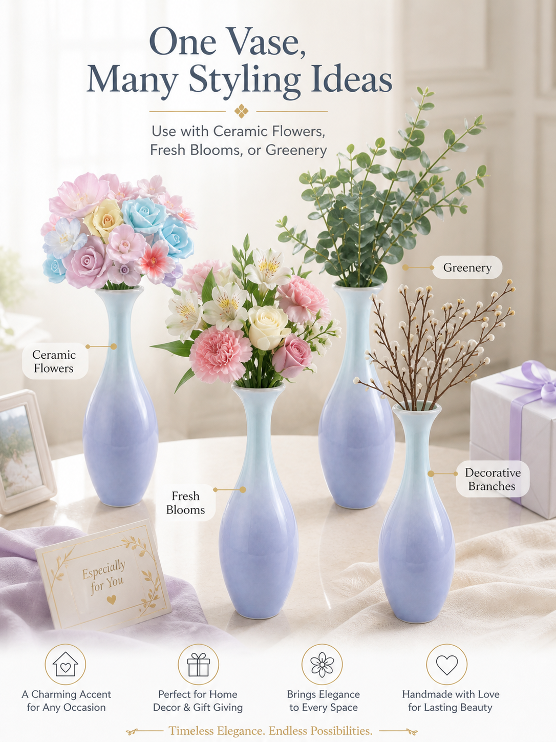 Home Decor Dopamine - Hand-Painted Ceramic Vase Matte Floral Aesthetic
