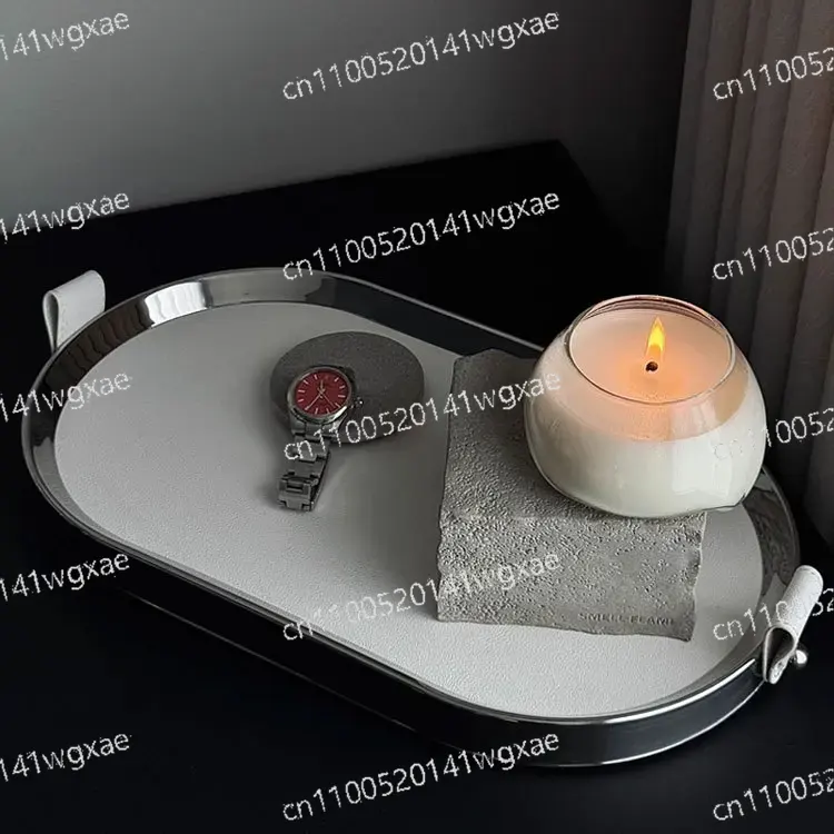 Vanity Home Decor - Modern Metal & Leather Oval Decorative