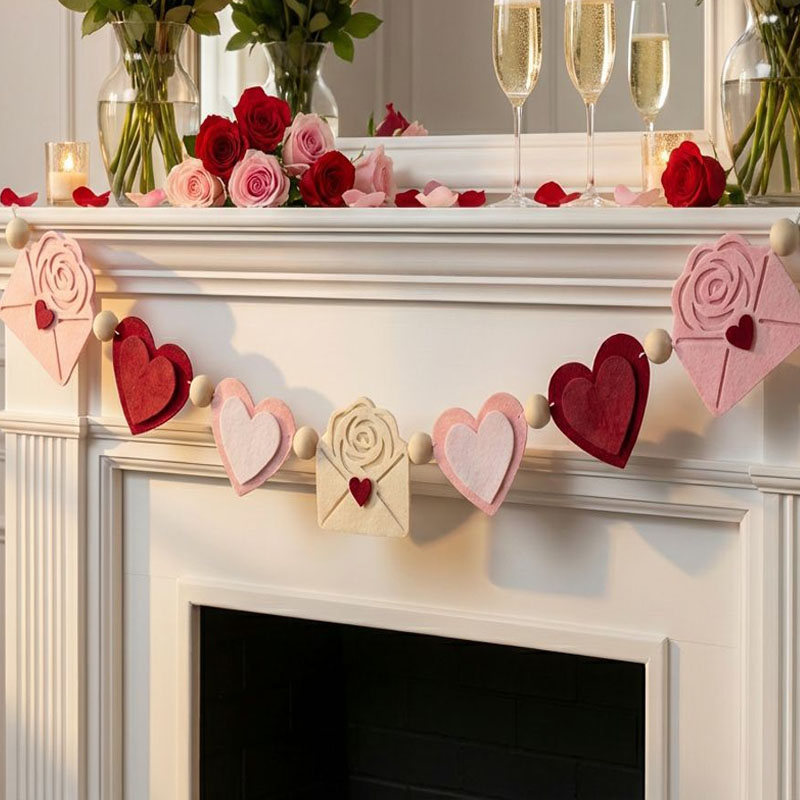 Home Decor Garland - Valentine's Day LOVE Heart Pom Pom