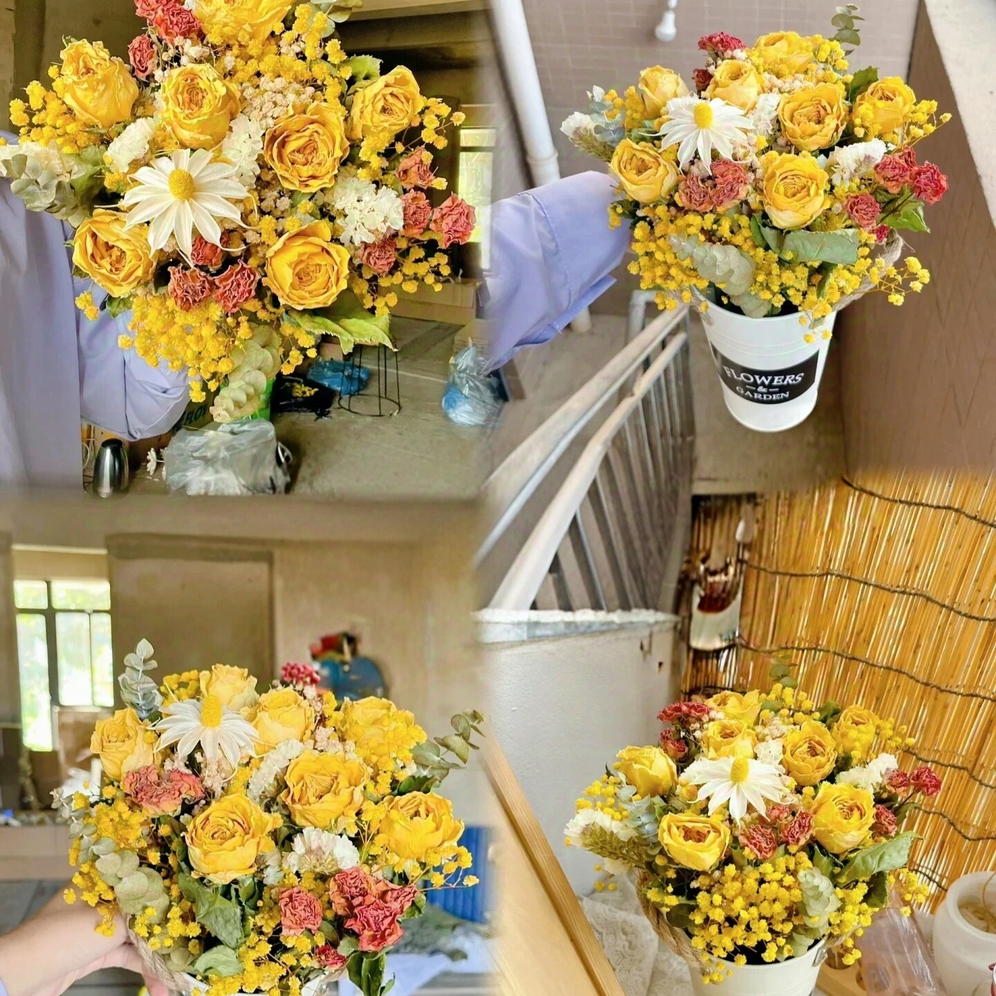 Natural Dried Yellow Rose & Ba - Dried Flower Bouquet reseña y precio
