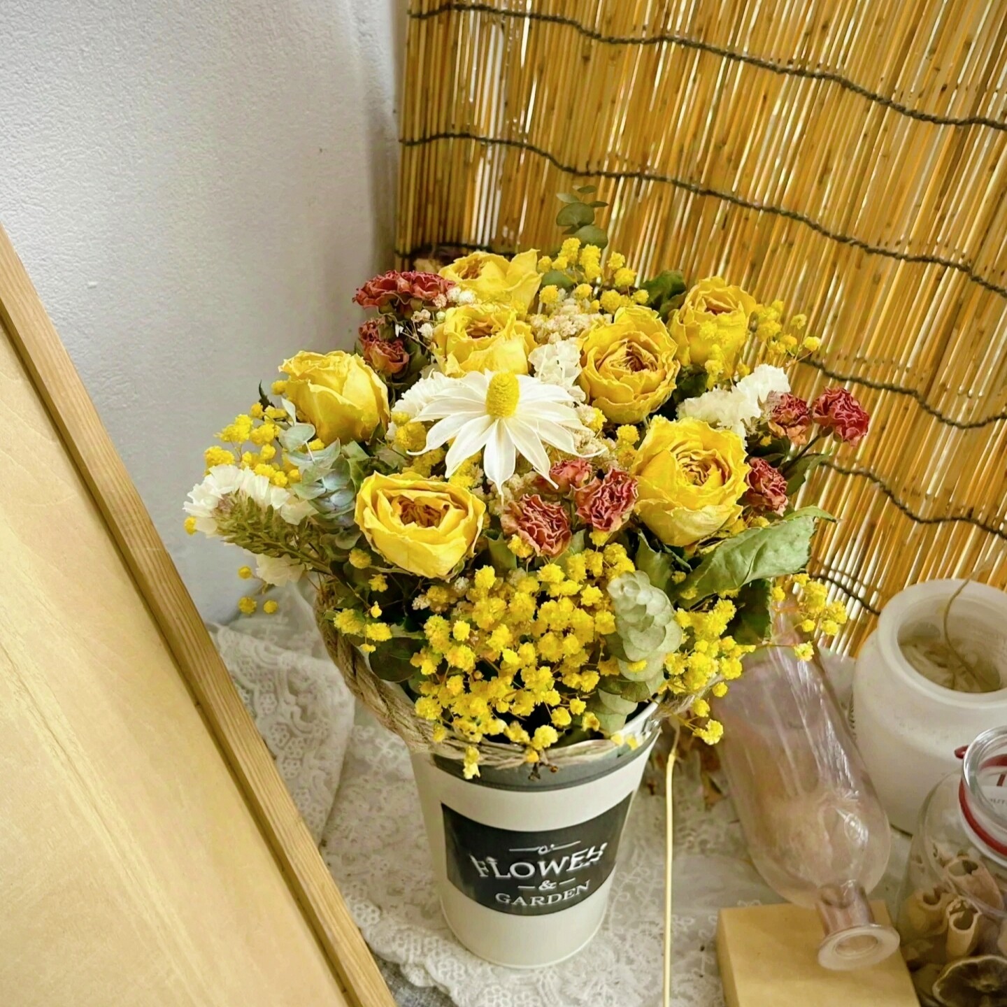 Natural Dried Yellow Rose & Ba - Dried Flower Bouquet reseña y precio
