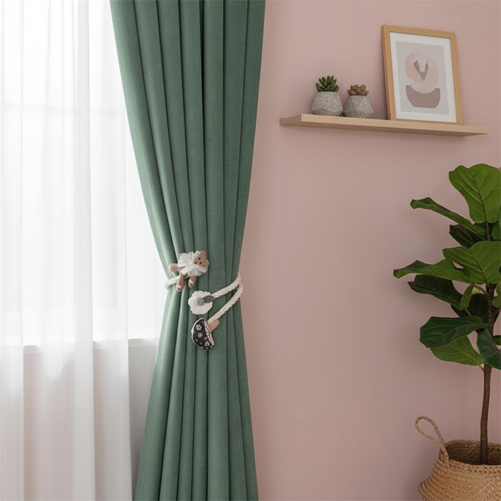2Pcs  Cute Cartoon Bear and Fl - Home Decor Curtains reseña y precio