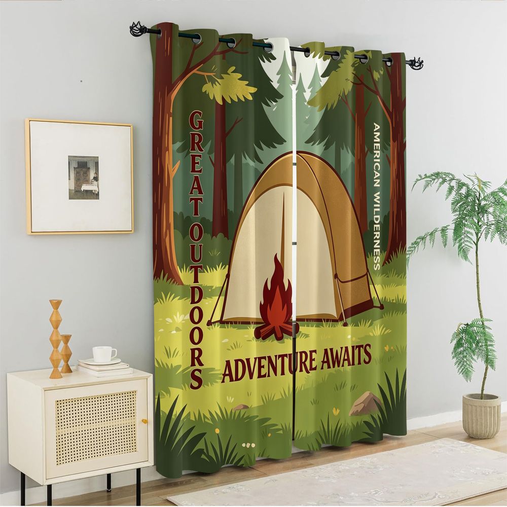 Camping Scene Print Curtains,  - Home Decor Curtains reseña y precio