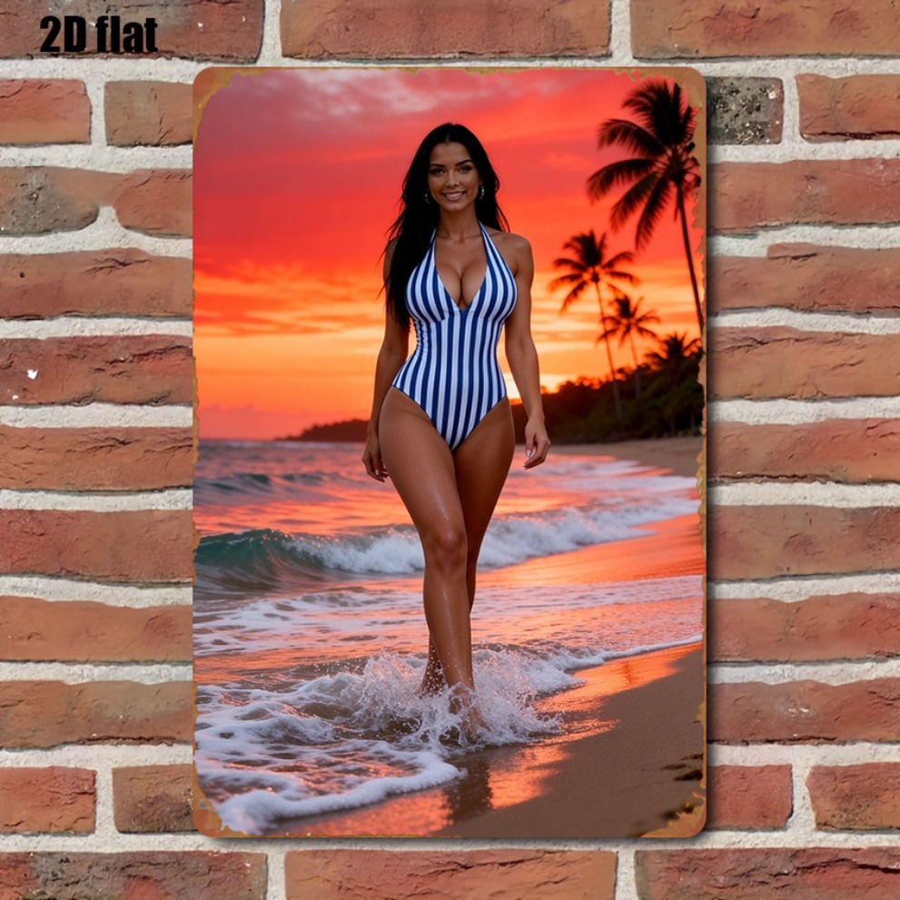 Retro Sunset Beach Girl Metal  - Home Decor Kolkata reseña y precio