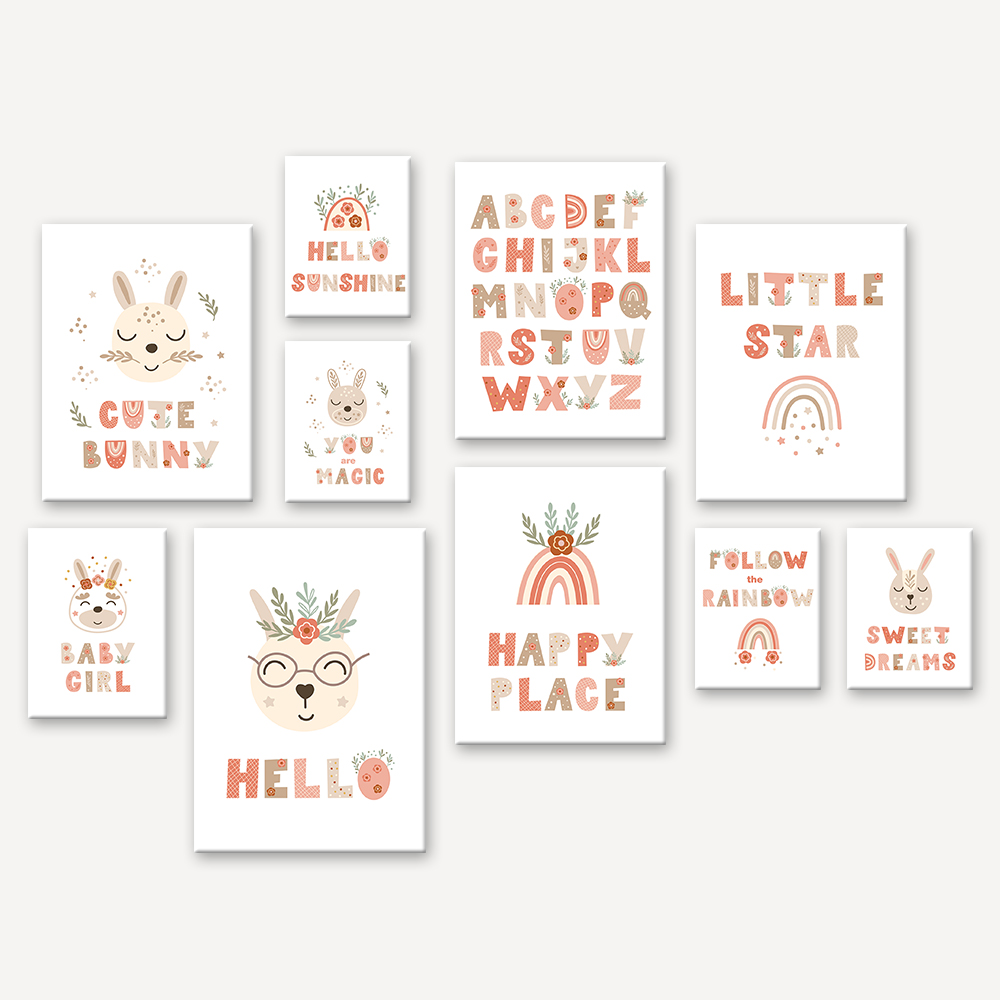 Rainbow Rabbit Alphabet Poster - Home Decor Pt reseña y precio