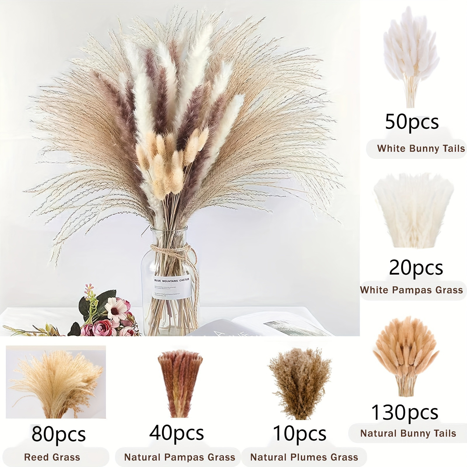 330PCS Mixed Reed Pampas Grass - Dried Flower Bouquet reseña y precio