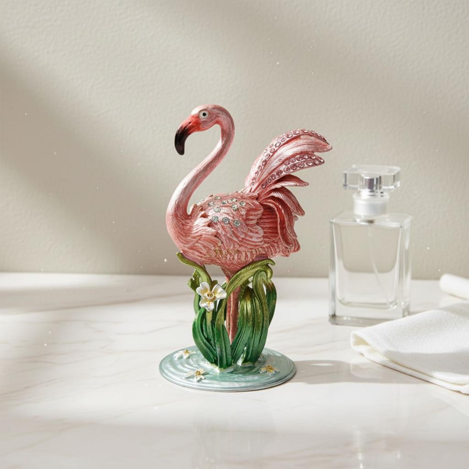 Metal Flamingo Jewelry Box Cry - Vanity Home Decor reseña y precio