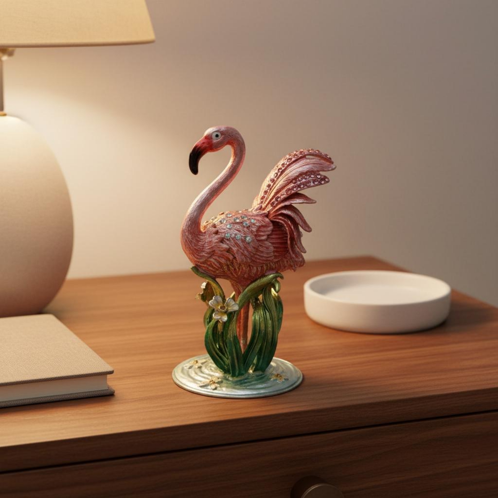 Metal Flamingo Jewelry Box Cry - Vanity Home Decor reseña y precio