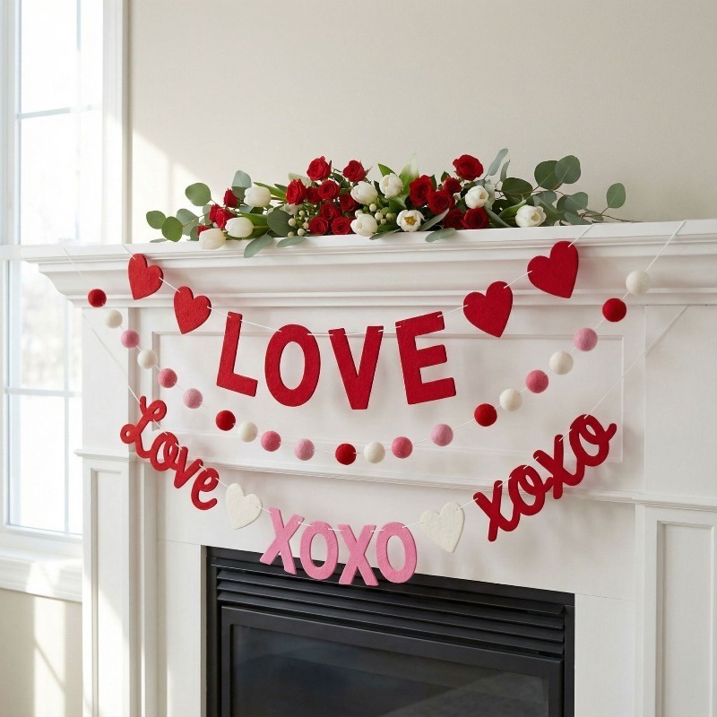 2026 New Red Pink Heart Felt G - Home Decor Garland reseña y precio