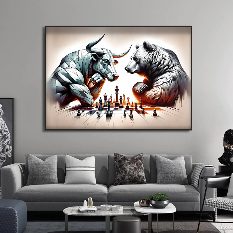 Bull and Bear Play Chess Wall  - Home Decor Exchange reseña y precio