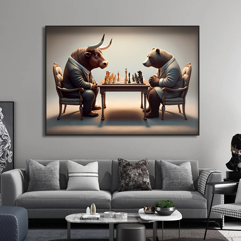 Bull and Bear Play Chess Wall  - Home Decor Exchange reseña y precio