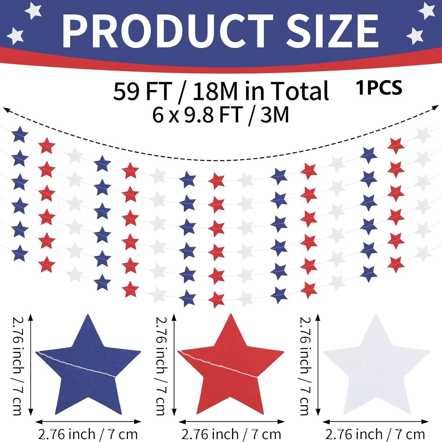 3M Red Blue Silver Paper Star  - Home Decor Garland reseña y precio